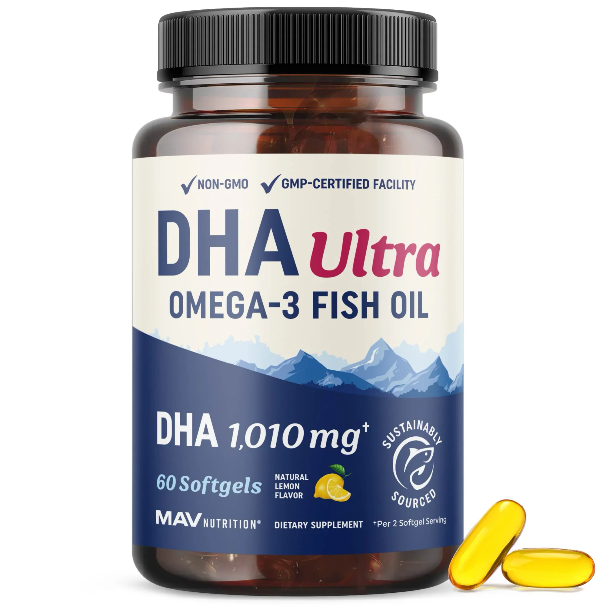 MAV Nutrition DHA Ultra Omega-3 Fish Oil 1010mg  60 Softgels