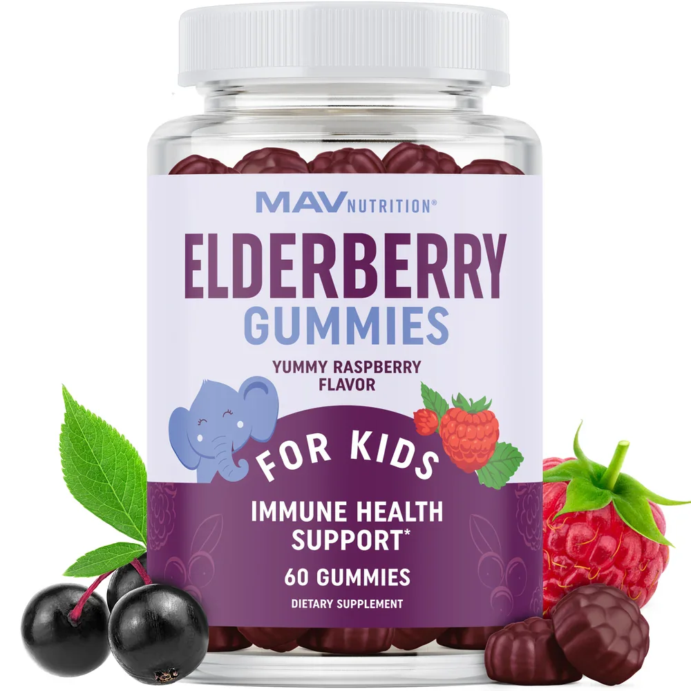 MAV Nutrition Elderberry Gummies for Kids Yummy Raspberry 60 Gummies