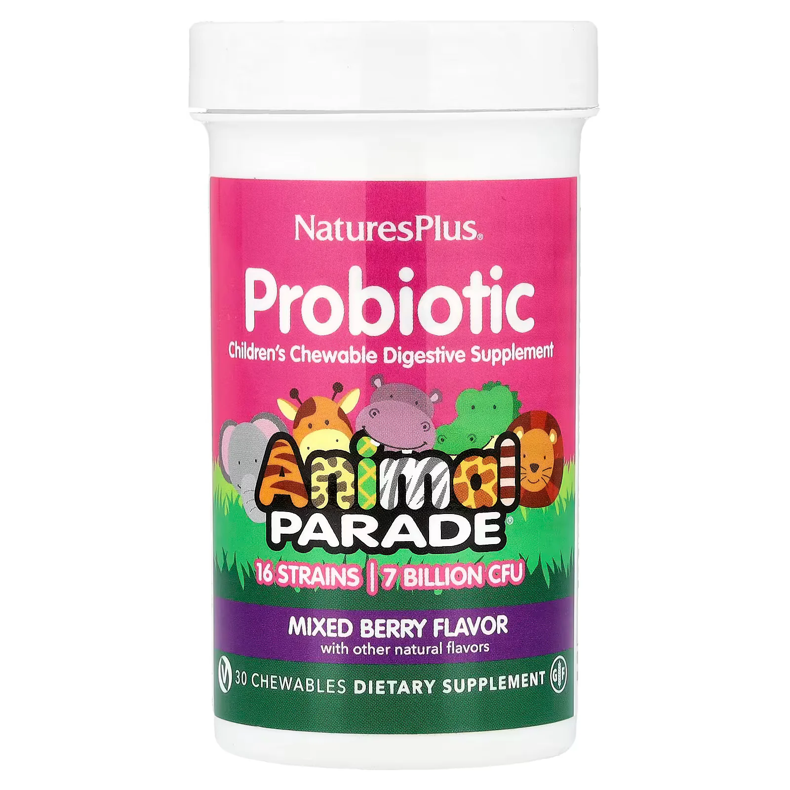 NaturesPlus, Animal Parade®, Children's Chewable Probiotic, Mixed Berry