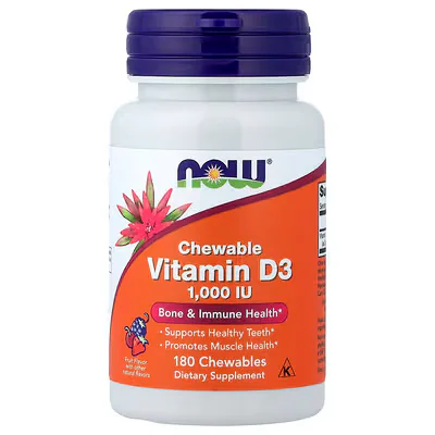 NOW Foods Chewable Vitamin D-3 Fruit 25 mcg (1000 IU) Chewables