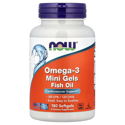 NOW Foods Omega-3 Mini Gels Fish Oil 180 Softgels (0.5 g per Softgel)