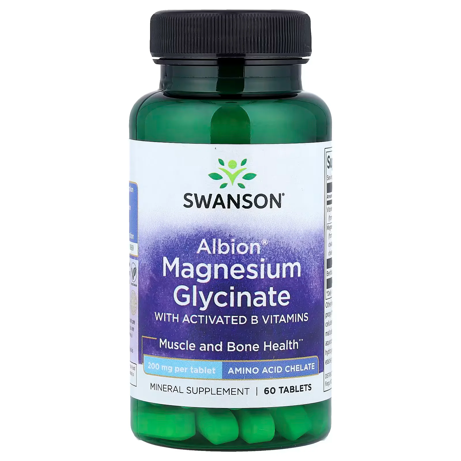 Swanson Vitamins, Albion Magnesium Glycinate With Activated B Vitamins 60 Tablets
