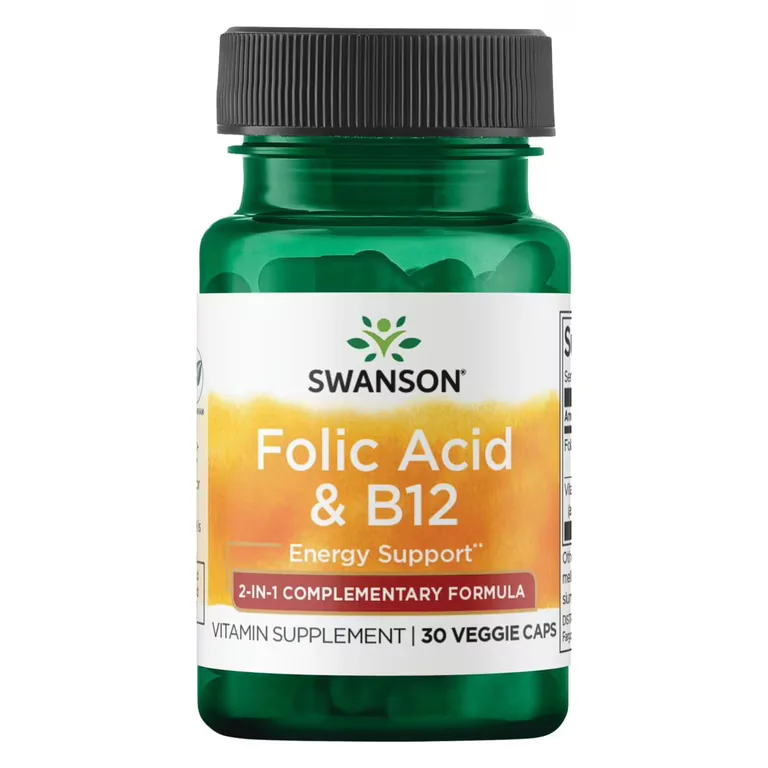 Swanson Vitamins Folic Acid & B12 30 VeggieCapsules