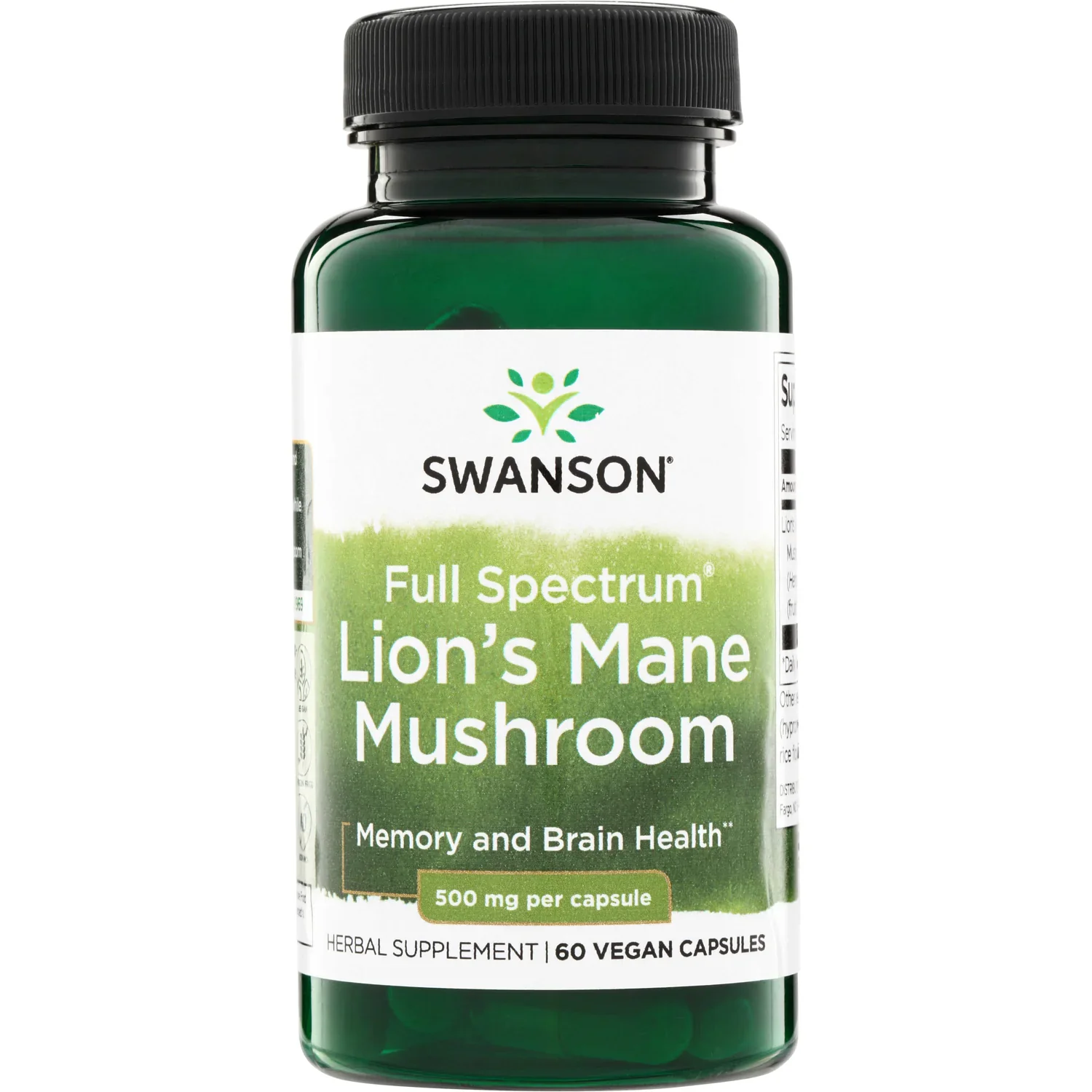 Swanson Vitamins Full Spectrum Lion's Mane Mushroom 500mg, 60 Vegan Capsules