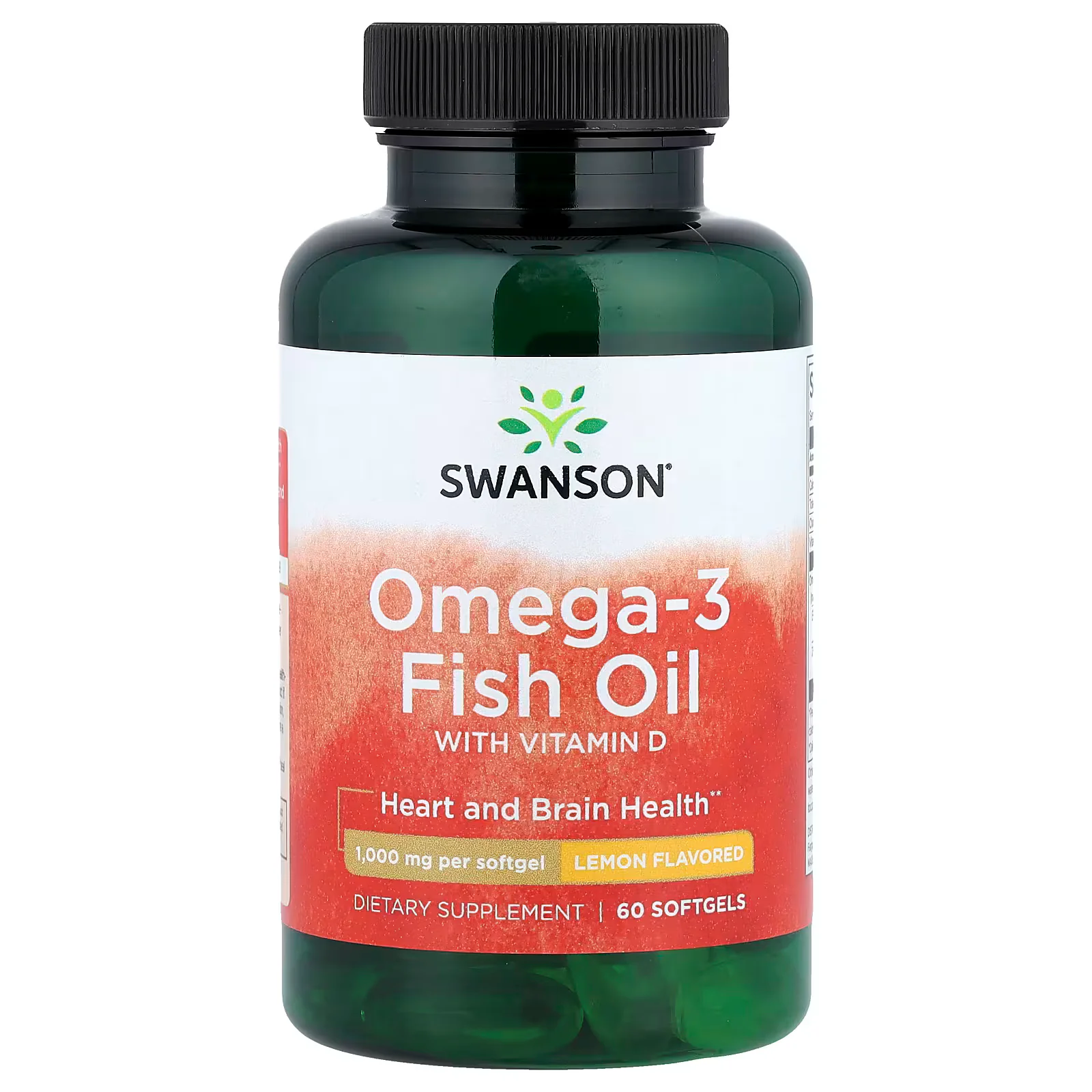 Swanson Vitamins Omega-3 Fish Oil with Vitamin D Lemon 60 Softgels