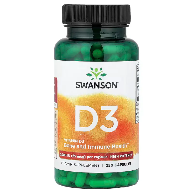 Swanson Vitamins Vitamin D3 High Potency 25mcg 1000IU Capsules